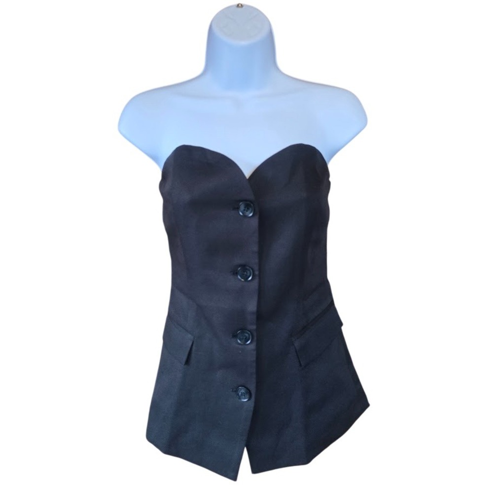 Sweetheart Strapless Tailored Vest Women‎ S Black Dark Academia Goth Corset Top